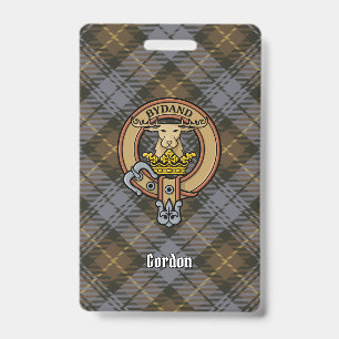 Clan Gordon Crest over Weathered Tartan Badge