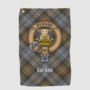Clan Gordon Crest over Weathered Tartan Golf Towel
