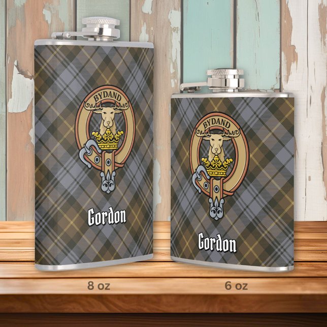 Clan Gordon Crest over Weathered Tartan Hip Flask (Creator Uploaded)