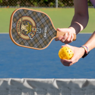 Clan Gordon Crest over Weathered Tartan Keychain Pickleball Paddle