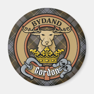 Clan Gordon Crest over Weathered Tartan Magnet