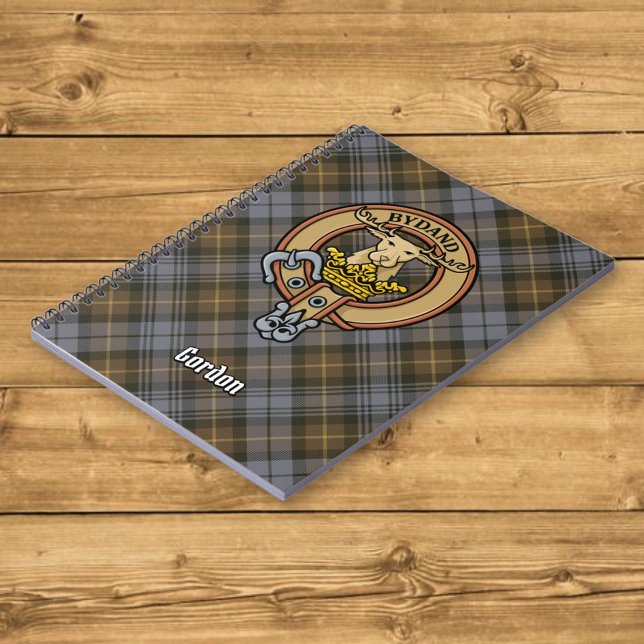 Clan Gordon Crest over Weathered Tartan Notebook (Creator Uploaded)