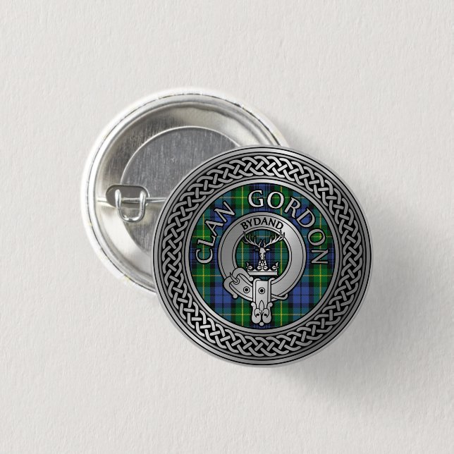 Clan Gordon Crest & Tartan Knot Button (Front & Back)