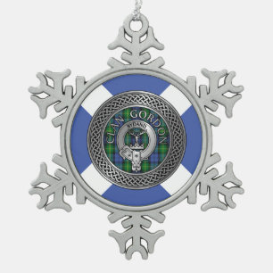 Clan Gordon Crest & Tartan Knot Snowflake Pewter Christmas Ornament