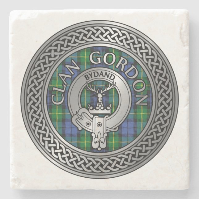Clan Gordon Crest & Tartan Knot Stone Coaster (Front)