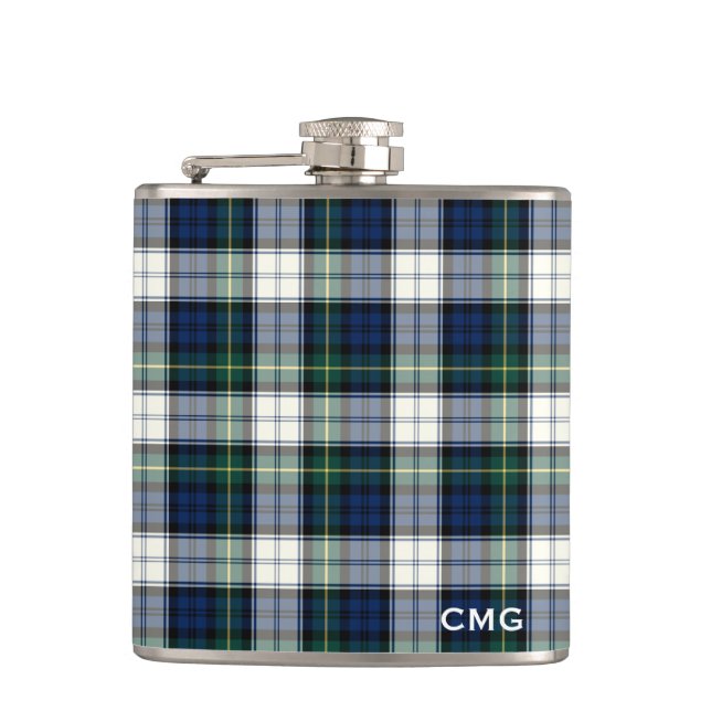 Clan Gordon Dress Tartan Monogrammed Hip Flask (Front)