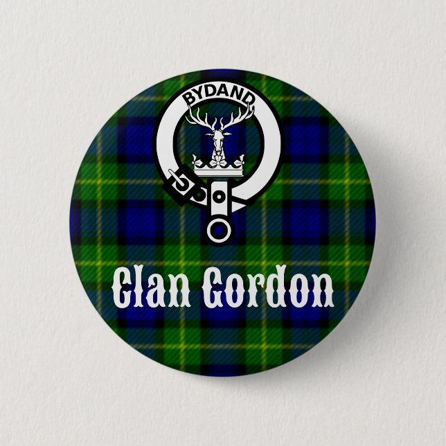 Clan Gordon Tartan Crest 2 Inch Round Button (Front)