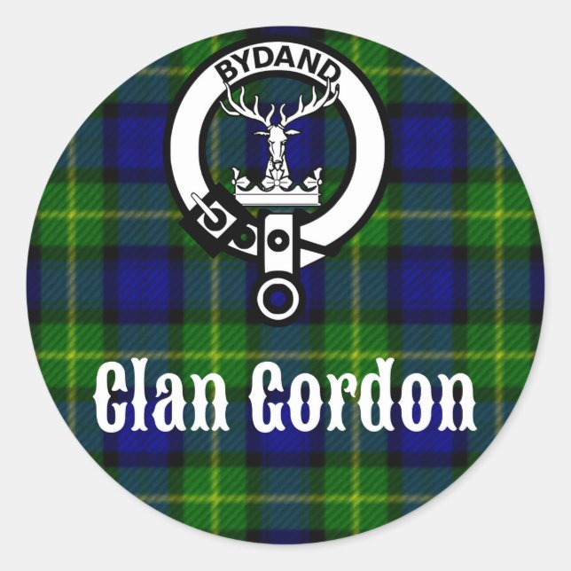 Clan Gordon Tartan Crest Classic Round Sticker (Front)