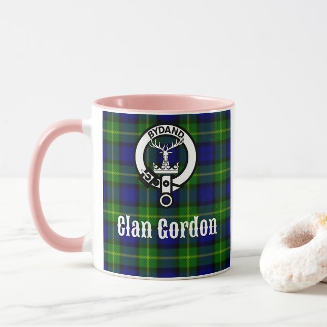 Clan Gordon Tartan Crest Mug (With Donut)