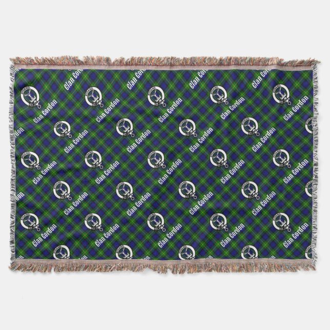 Clan Gordon Tartan Crest Throw Blanket (Front)