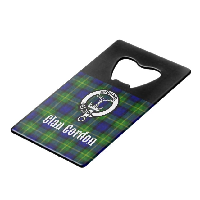 Clan Gordon Tartan Crest Wallet Bottle Opener (Front Angled)