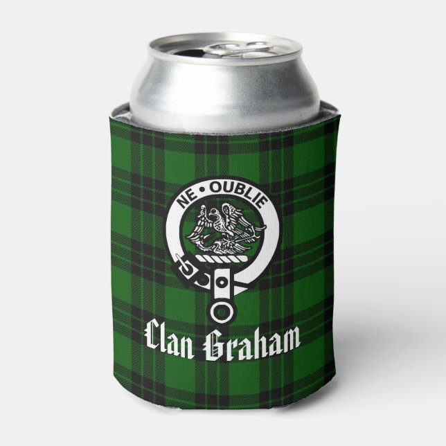 Clan Graham Crest Badge and Tartan  Can Cooler (Can Front)