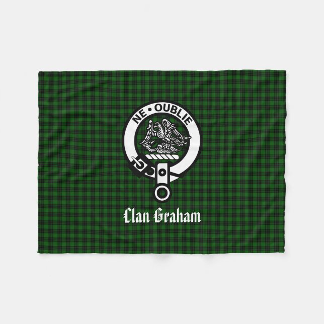 Clan Graham Crest Badge and Tartan Fleece Blanket (Front (Horizontal))