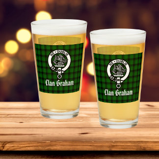 Clan Graham Crest Badge and Tartan Glass