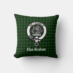 Clan Graham Crest Badge and Tartan Throw Pillow
