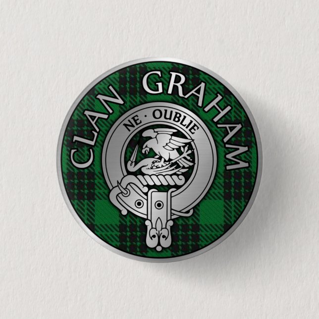 Clan Graham Crest & Tartan 1 Inch Round Button (Front)