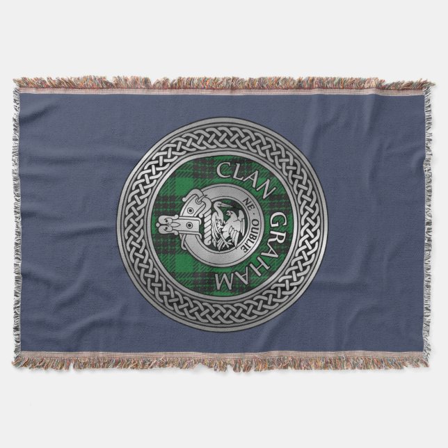 Clan Graham Crest & Tartan Knot Throw Blanket (Front)