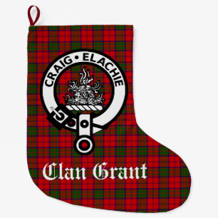 Clan Grant Crest Badge and Tartan Customizable  Large Christmas Stocking