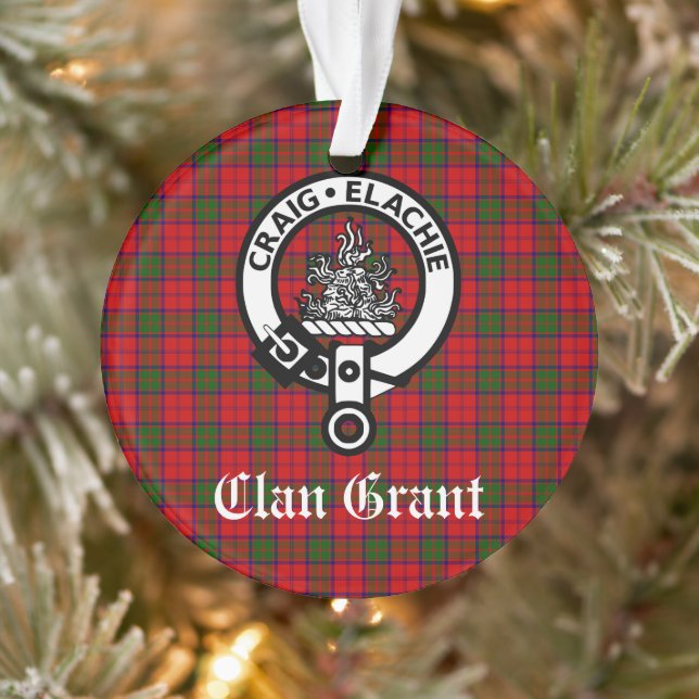 Clan Grant Crest Badge and Tartan Customizable  Ornament (Tree)