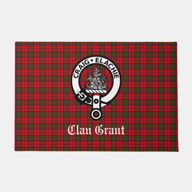 Clan Grant Crest Badge and Tartan Doormat (Front)