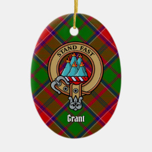 Clan Grant Crest over Tartan Ceramic Ornament