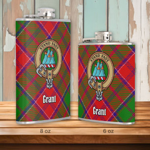 Clan Grant Crest over Tartan Hip Flask