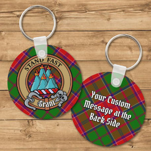 Clan Grant Crest over Tartan Keychain