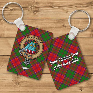 Clan Grant Crest over Tartan Keychain