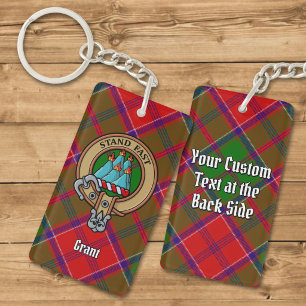 Clan Grant Crest over Tartan Keychain