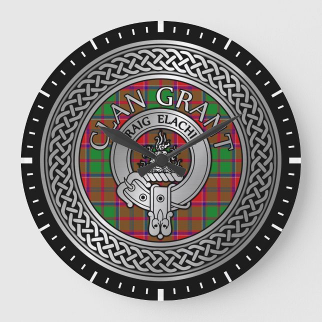Clan Grant Crest & Tartan Knot Large Clock (Front)