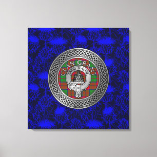 Clan Grant Crest & Tartan Knot on Thistle Canvas Print