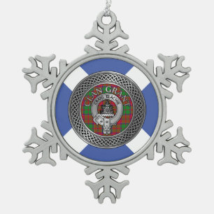 Clan Grant Crest & Tartan Knot Snowflake Pewter Christmas Ornament