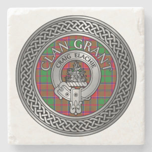 Clan Grant Crest & Tartan Knot Stone Coaster