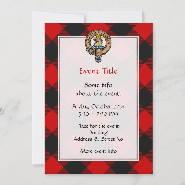 Clan Gregor Crest over Rob Roy Tartan Invitation (Front)