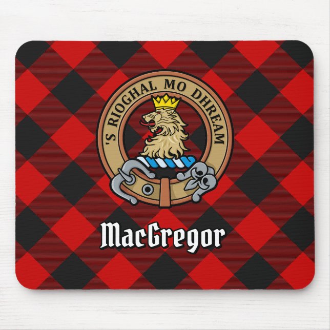 Clan Gregor Crest over Rob Roy Tartan Mouse Pad (Front)