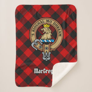 Clan Gregor Crest over Rob Roy Tartan Sherpa Blanket