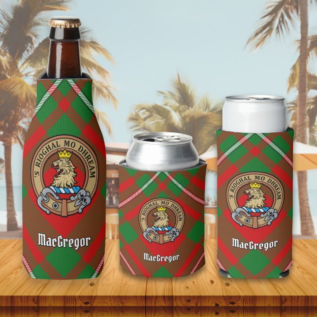 Clan Gregor Crest over Tartan Bottle Cooler (Creator Uploaded)