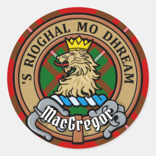 Clan Gregor Crest over Tartan Classic Round Sticker