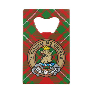 Clan Gregor Crest over Tartan Credit Card Bottle Opener