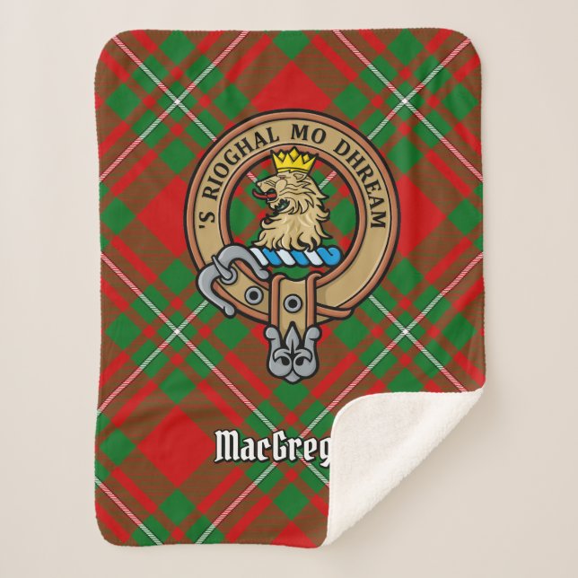 Clan Gregor Crest over Tartan Sherpa Blanket (Front)