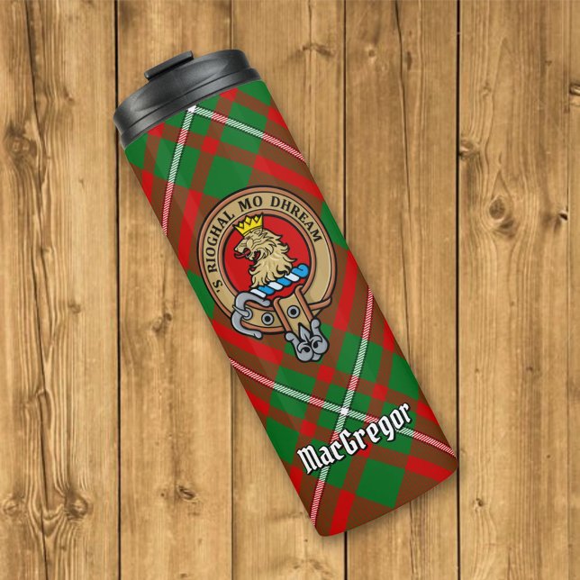 Clan Gregor Crest over Tartan Thermal Tumbler (Creator Uploaded)
