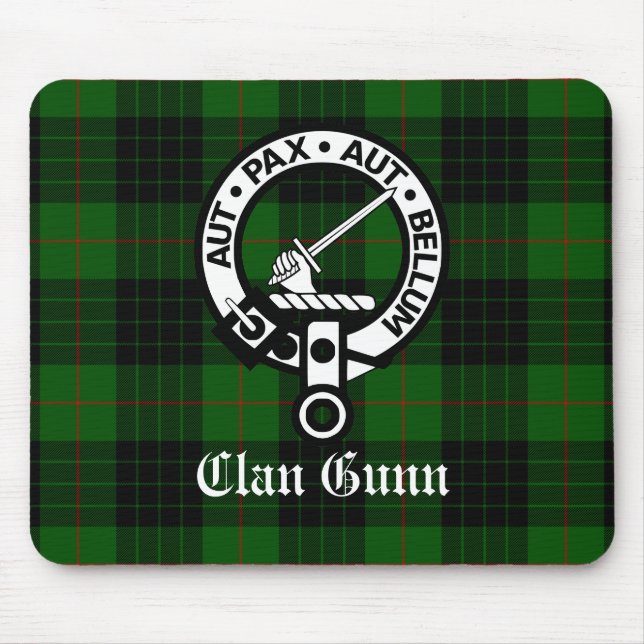 Clan Gunn Crest Badge and Tartan Mouse Pad (Front)