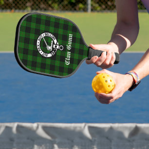 Clan Gunn Crest Badge and Tartan Pickleball Paddle
