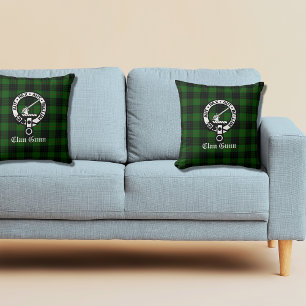 Clan Gunn Crest Badge and Tartan Throw Pillow