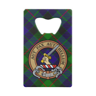 Clan Gunn Crest over Tartan Credit Card Bottle Opener