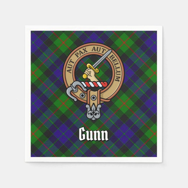 Clan Gunn Crest over Tartan Napkin (Front)