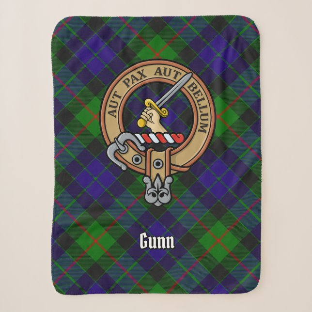 Clan Gunn Crest over Tartan Sherpa Blanket (Front)