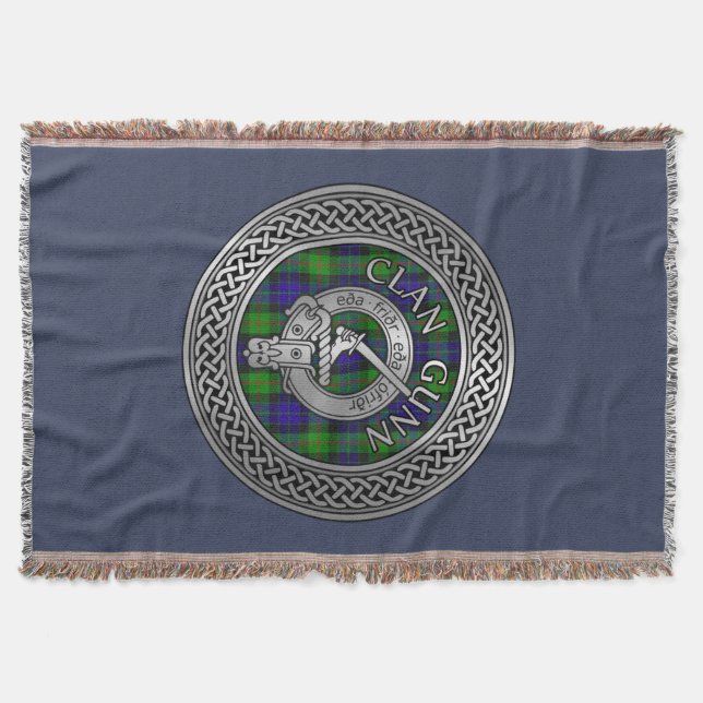 Clan Gunn Crest & Tartan Knot Throw Blanket (Front)