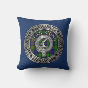 Clan Gunn Crest & Tartan Knot Throw Pillow