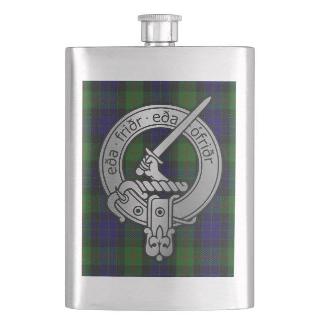 Clan Gunn Crest & Tartan - Old Norse Hip Flask (Front)